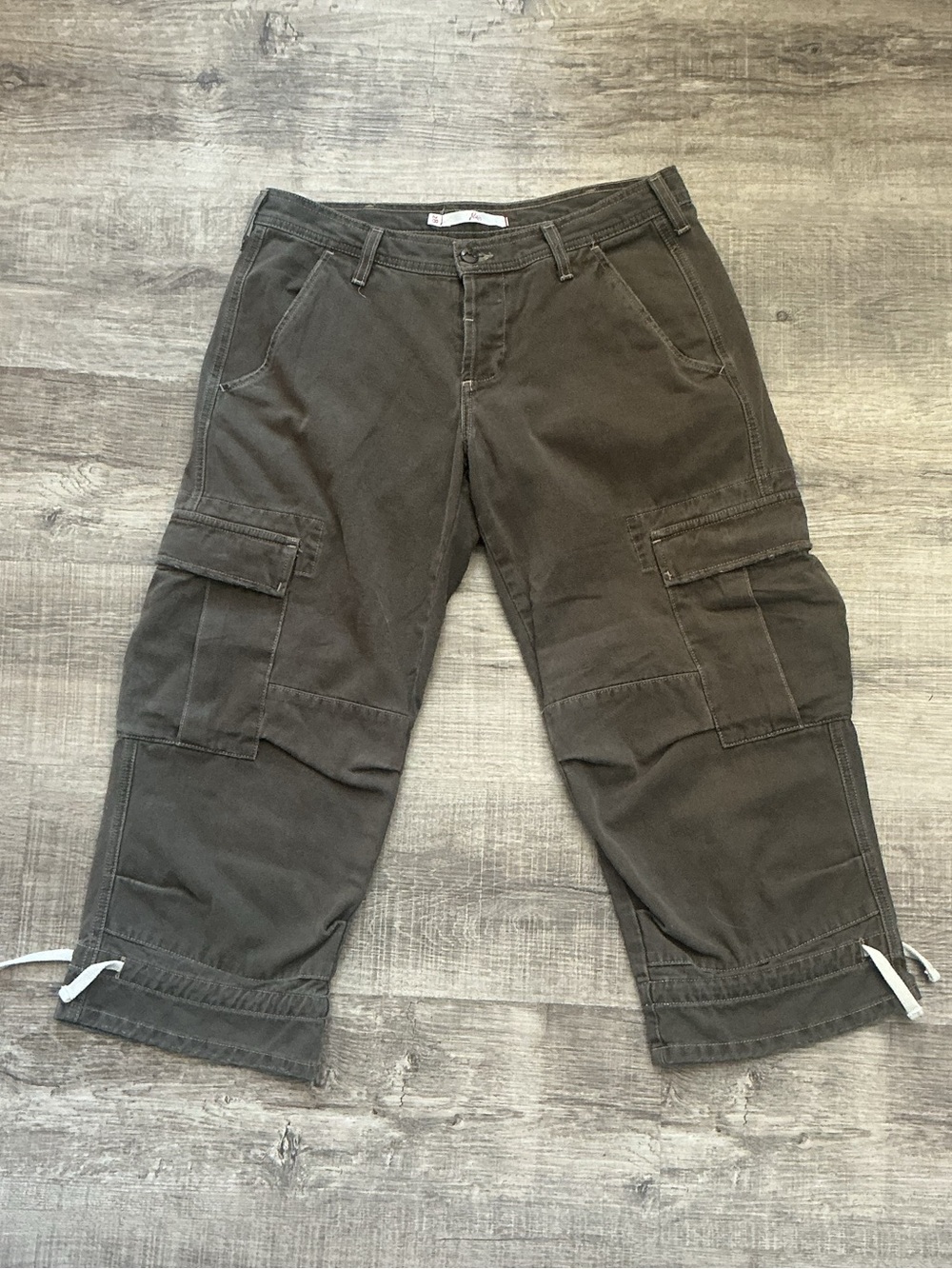 vintage Parachute Cargo pant women Brown Cotton Pockets Made In USA Joie Size 28